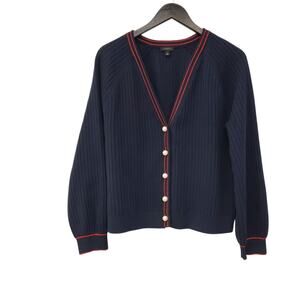 Talbots Navy Pearl Button Ribbed Knit Tennis Sweater Cardigan Size L